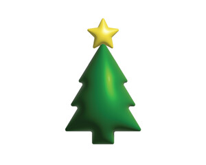 Green Christmas tree 3D icon with yellow star on top