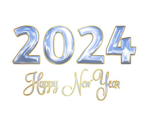 Year 2024, number 2024, Happy new Year  metallic silver style, gold borders, 3d 2024