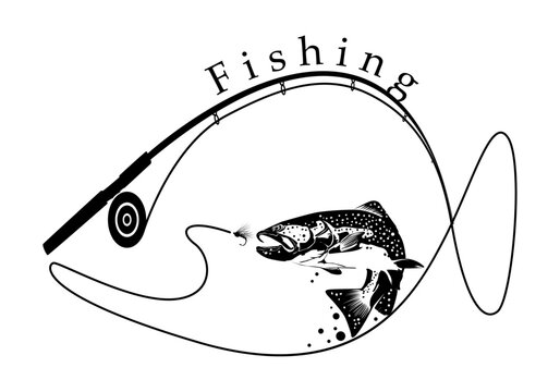 recommend clip art: Fishing.Fly fisherman fishing.graphic fly fishing.clip art black fishing on white background. Vector