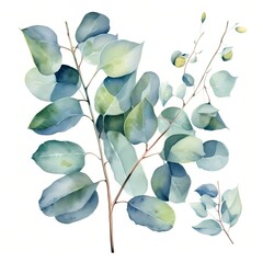 green eucalyptus branches illustration painting watercolor for greeting card, invitation
