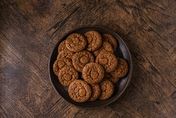 chocolate cookies on a wooden background