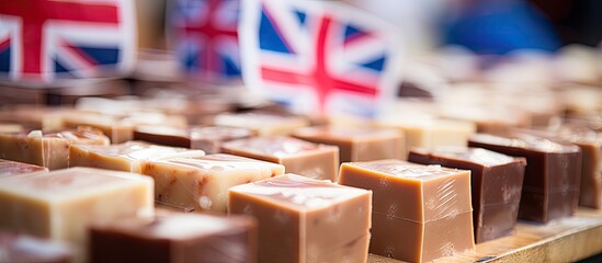 British fudge for sale at a London market stall. - obrazy, fototapety, plakaty