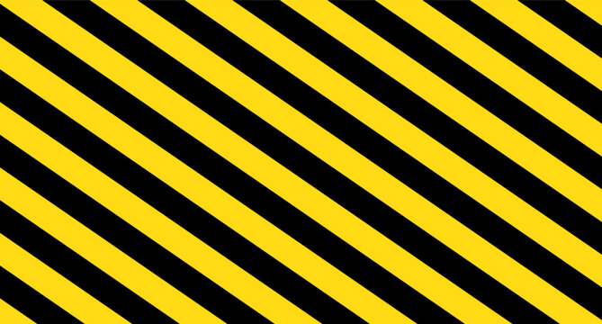 Yellow and black warning diagonal striped background. Vector.