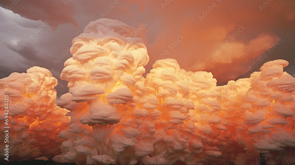 Poster abstract portrayal of mammatus clouds, rare cloud formations characterized by pouch-like structures 