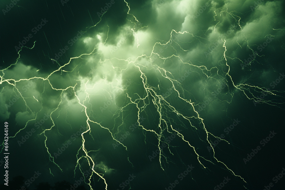 Poster abstract patterns of a green thunderstorm, a rare atmospheric condition that causes the sky to take 