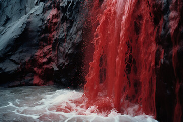 Abstract representation of Blood Falls, a rare outflow of iron oxide-tainted water - obrazy, fototapety, plakaty