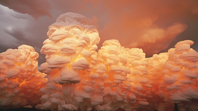 Abstract portrayal of mammatus clouds, rare cloud formations characterized by pouch-like structures hanging beneath the base of a cloud.