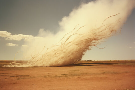 Abstract portrayal of a dust devil, a rare whirlwind caused by the swirling updraft of a column of hot air.