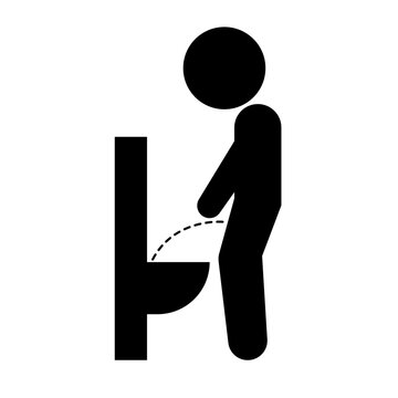 Peeing man and male urinal silhouette icon. Vector.