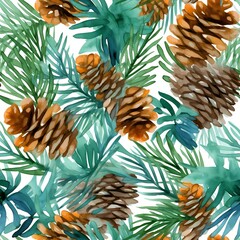 seamless pattern with pine cones and leaves illustration