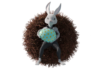 3D IllustrationHappy Easter greeting card with cute white bunny