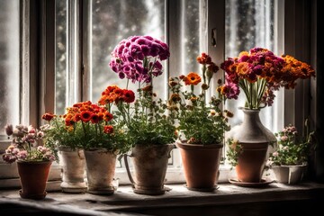 Fototapeta na wymiar flowers in a window