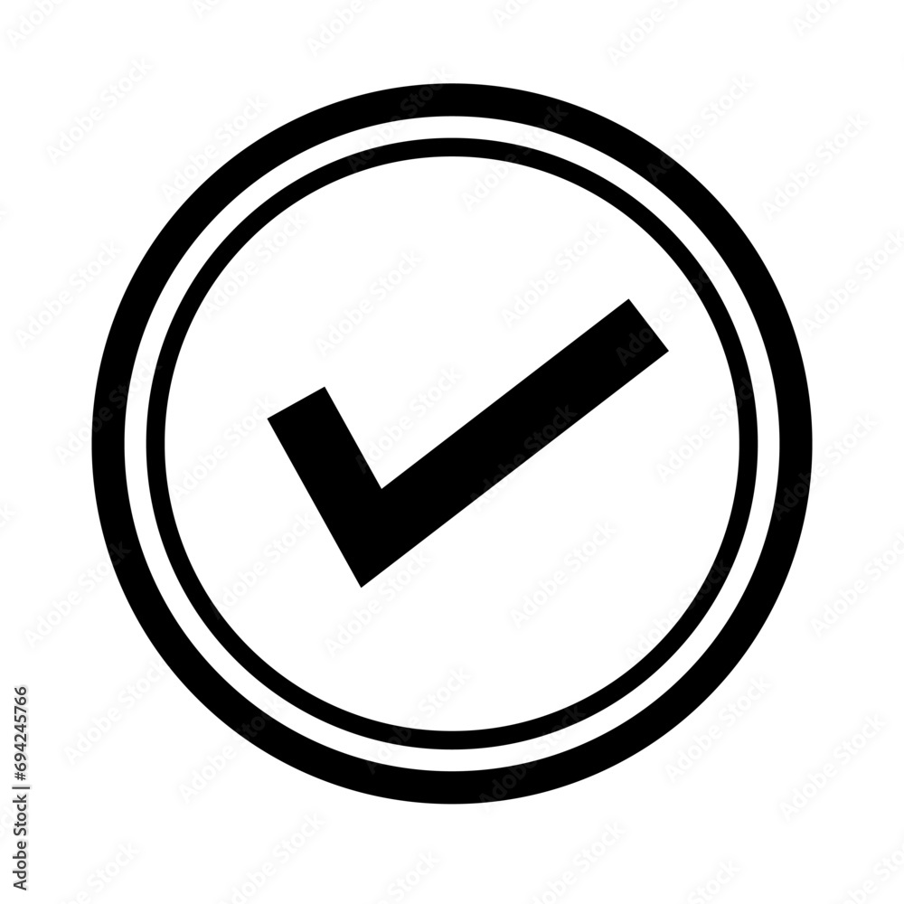 Aufkleber simple round check mark icon. authentication sign. vector.