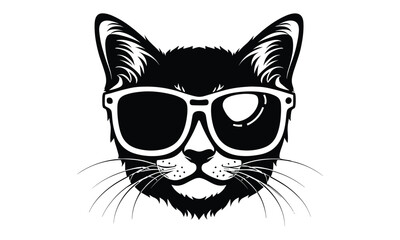 cat with sunglasses silhouette vector design - obrazy, fototapety, plakaty