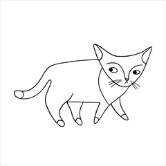 vector Drawing of a funny black cat. Portrait of an animal in a white background
