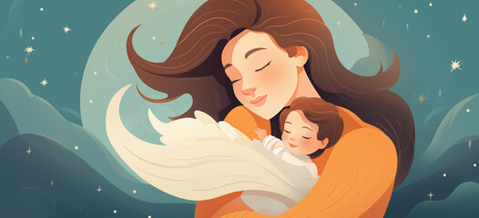 Mothers day greeting card Mother holding her baby in her arms.