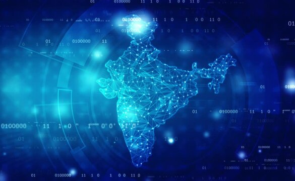 Digital India Concept, India Map with abstract lines on technology background. 4K video animation