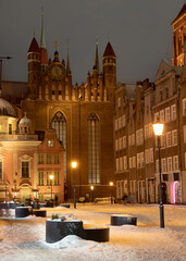 Fototapeta na wymiar 2023-02-04; winter. view of Basilica of St. Mary at night. Gdansk, Poland