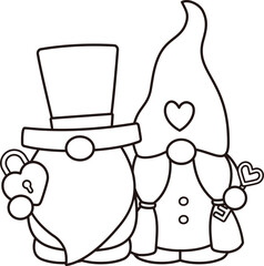 Cute Valentine's Day Couple Gnome outline