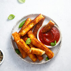 Traditional roasted halloumi cheese with tomato sauce