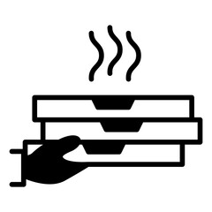 Pizza delivery icon. Hand-delivering a stack of warm pizza