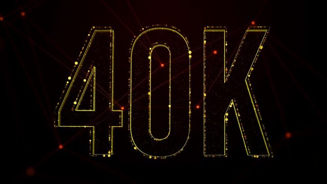 Luxury Digital Shiny Golden Glossy Metal Texture 40K Text Reveal Effect 3D Motion View On Connected Lines Dots Dark Red Background