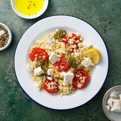 Couscous with pesto and Feta cheese