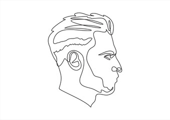Continuous Line Drawing of Man Profile. Abstract Man Face Minimalistic Beauty Concept, Vector Illustration for T-shirt, Wall Decor, Print, Poster, Graphics. Male Head Abstract Line Drawing.