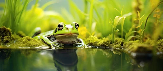 Deurstickers A water frog swimming in aquatic plants in the Netherlands. © 2rogan