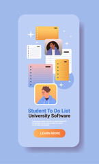 mix race students taking notes and organizing personal information in student to do list university software education day e-learning