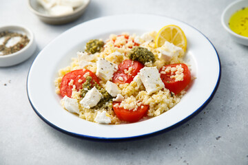 Couscous with pesto and Feta cheese