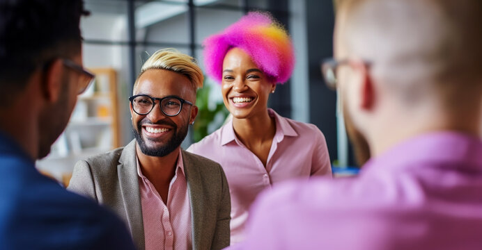 Beautiful homosexual job candidate in an inclusive and fair  job interview. Diversity, equity, inclusion, and belonging in business.