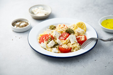 Couscous with pesto and Feta cheese