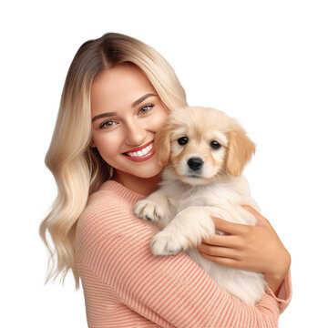 woman with dog isolated on white