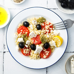 Couscous with pesto and Feta cheese