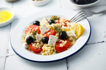 Couscous with pesto and Feta cheese