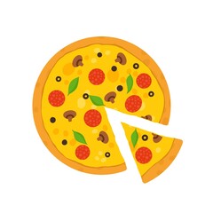 Collection of pizza, isolated on white background. Italian pizza with cheese tomato sauce and basil. Italian food menu design 