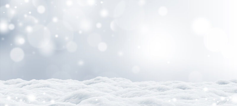 Snowdrift with bokeh light in the winter background 3D render