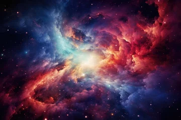 Foto op Canvas A view from space to a colorful spiral galaxy and stars. © tonstock