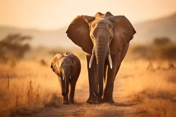 Papier Peint photo Éléphant Mom and baby African elephant walking together