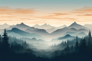 mountains sunrise forest with mist and sea