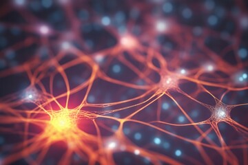 Neuron brain cells on a blue background. - obrazy, fototapety, plakaty
