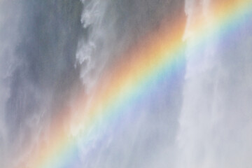 Close-up of a colourful rainbow at Iguazu Waterfalls in Argentina