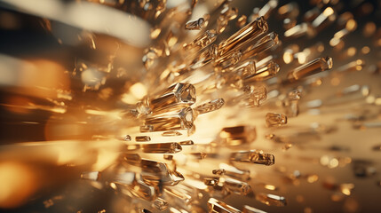 Golden shatter. Explosive glass, crystal texture in motion