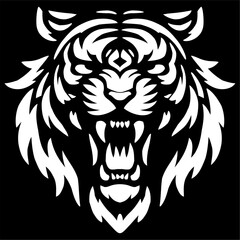 White tiger head icon on black background in vector