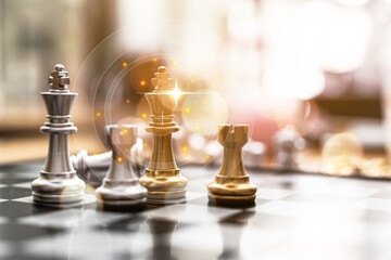Close-up of a game of chessboard with chess pieces. Chessboard Concept vs. Business Management on...