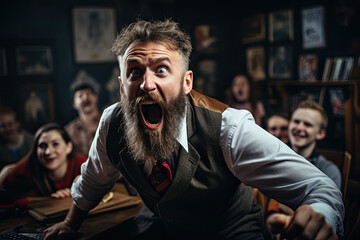 The teacher shouts at the students in the classroom.