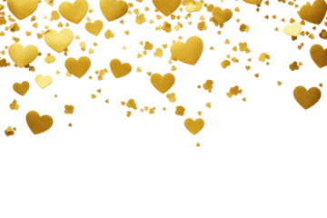 golden hearts confetti on transparent background