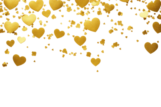 golden hearts confetti on transparent background