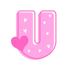 Lovely Pink Valentine Alphabet Letter U